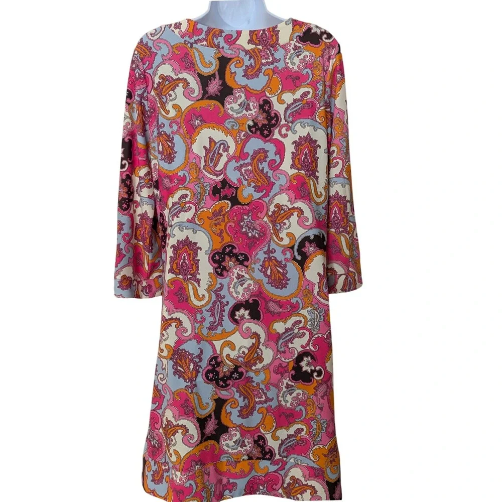 Jude Connally Megan Chinois Brown Watermelon V-Neck Shift Dress XL Made in USA - Picture 6 of 12